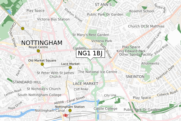 NG1 1BJ map - small scale - OS Open Zoomstack (Ordnance Survey)