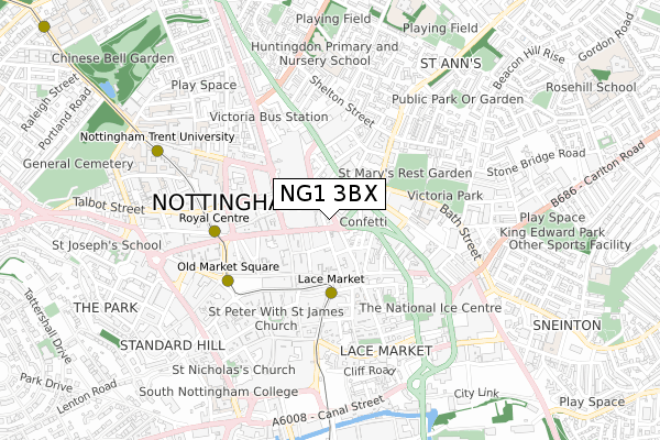 NG1 3BX map - small scale - OS Open Zoomstack (Ordnance Survey)