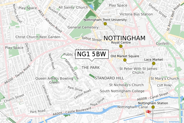 NG1 5BW map - small scale - OS Open Zoomstack (Ordnance Survey)