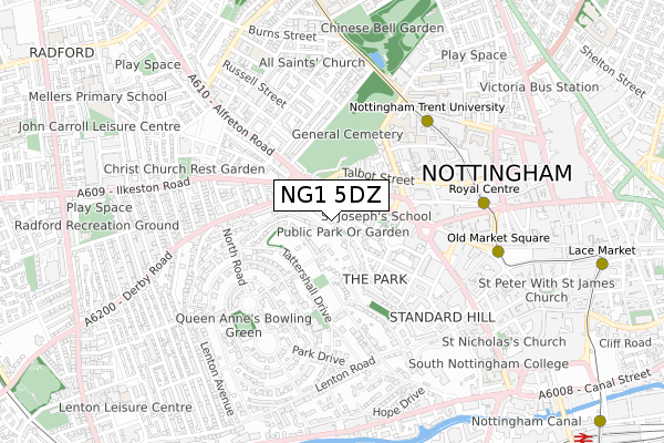 NG1 5DZ map - small scale - OS Open Zoomstack (Ordnance Survey)