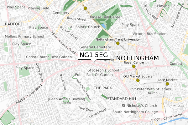 NG1 5EG map - small scale - OS Open Zoomstack (Ordnance Survey)