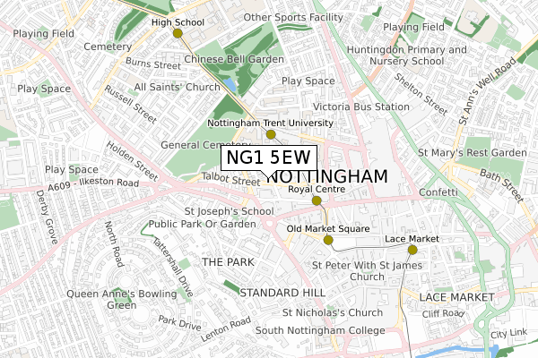 NG1 5EW map - small scale - OS Open Zoomstack (Ordnance Survey)