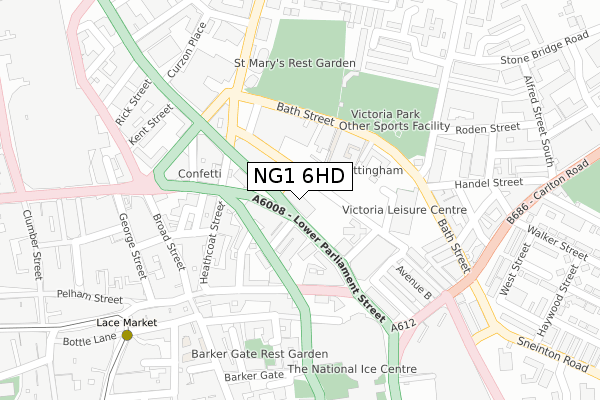 NG1 6HD map - large scale - OS Open Zoomstack (Ordnance Survey)