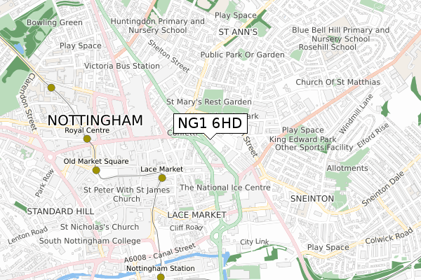 NG1 6HD map - small scale - OS Open Zoomstack (Ordnance Survey)