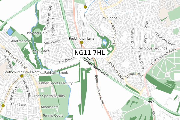 NG11 7HL map - small scale - OS Open Zoomstack (Ordnance Survey)