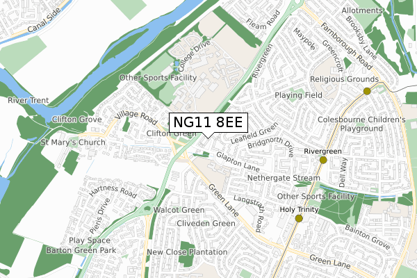 NG11 8EE map - small scale - OS Open Zoomstack (Ordnance Survey)