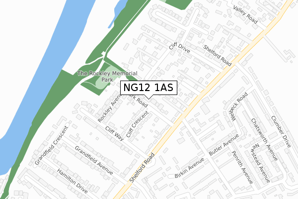 NG12 1AS map - large scale - OS Open Zoomstack (Ordnance Survey)