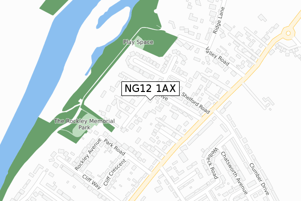 NG12 1AX map - large scale - OS Open Zoomstack (Ordnance Survey)