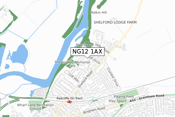 NG12 1AX map - small scale - OS Open Zoomstack (Ordnance Survey)