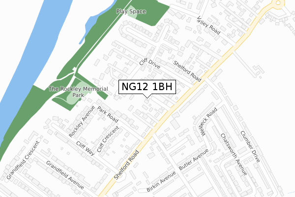 NG12 1BH map - large scale - OS Open Zoomstack (Ordnance Survey)