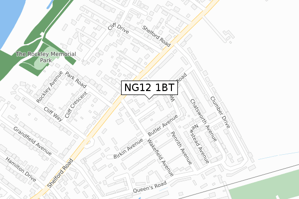 NG12 1BT map - large scale - OS Open Zoomstack (Ordnance Survey)