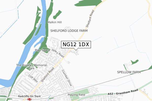 NG12 1DX map - small scale - OS Open Zoomstack (Ordnance Survey)