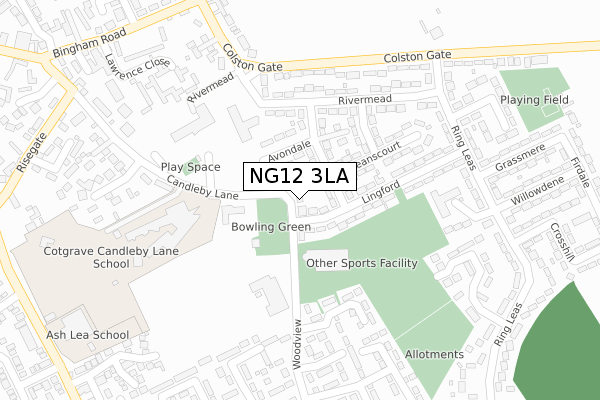 NG12 3LA map - large scale - OS Open Zoomstack (Ordnance Survey)