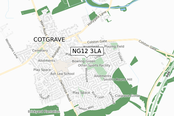 NG12 3LA map - small scale - OS Open Zoomstack (Ordnance Survey)