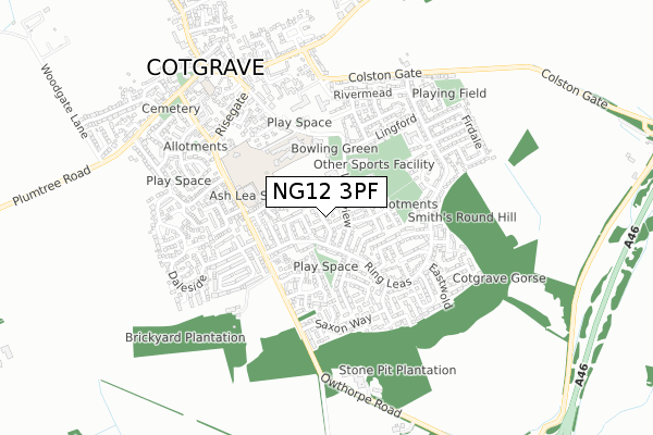 NG12 3PF map - small scale - OS Open Zoomstack (Ordnance Survey)