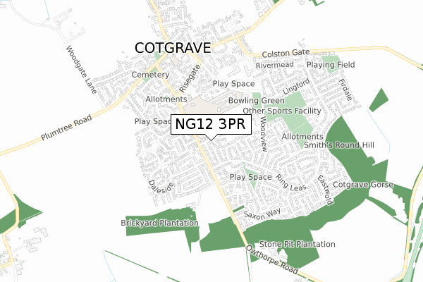 NG12 3PR map - small scale - OS Open Zoomstack (Ordnance Survey)