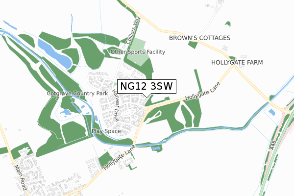 NG12 3SW map - small scale - OS Open Zoomstack (Ordnance Survey)