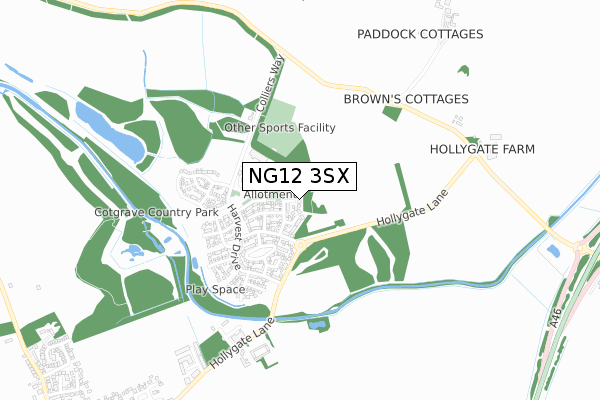 NG12 3SX map - small scale - OS Open Zoomstack (Ordnance Survey)