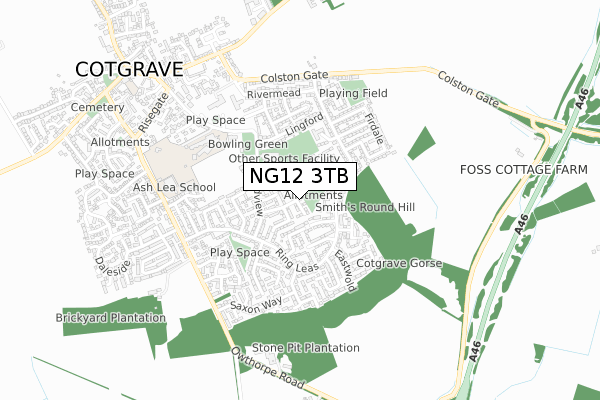 NG12 3TB map - small scale - OS Open Zoomstack (Ordnance Survey)