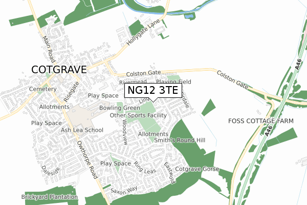 NG12 3TE map - small scale - OS Open Zoomstack (Ordnance Survey)