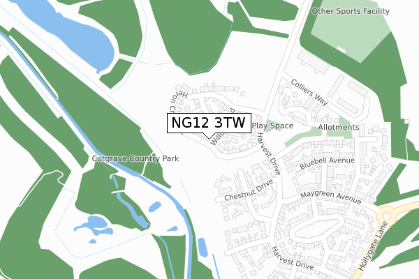 NG12 3TW map - large scale - OS Open Zoomstack (Ordnance Survey)