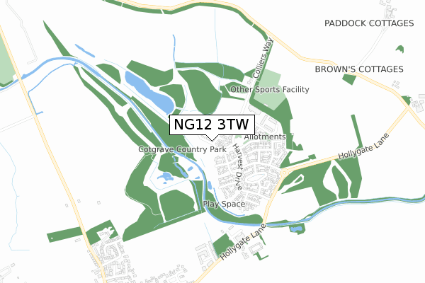 NG12 3TW map - small scale - OS Open Zoomstack (Ordnance Survey)