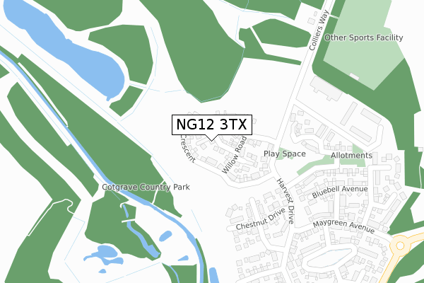 NG12 3TX map - large scale - OS Open Zoomstack (Ordnance Survey)