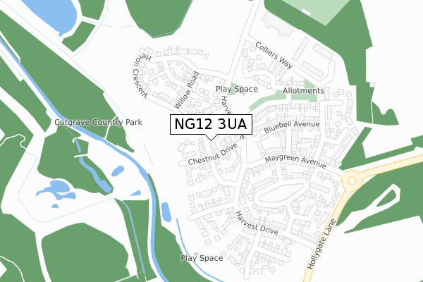 NG12 3UA map - large scale - OS Open Zoomstack (Ordnance Survey)