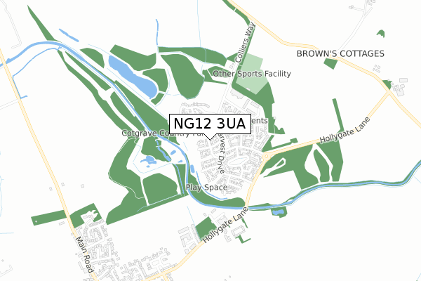 NG12 3UA map - small scale - OS Open Zoomstack (Ordnance Survey)