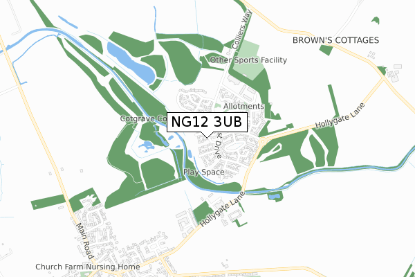 NG12 3UB map - small scale - OS Open Zoomstack (Ordnance Survey)