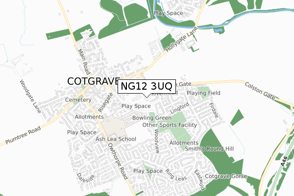 NG12 3UQ map - small scale - OS Open Zoomstack (Ordnance Survey)