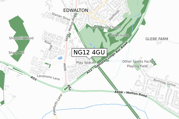 NG12 4GU map - small scale - OS Open Zoomstack (Ordnance Survey)