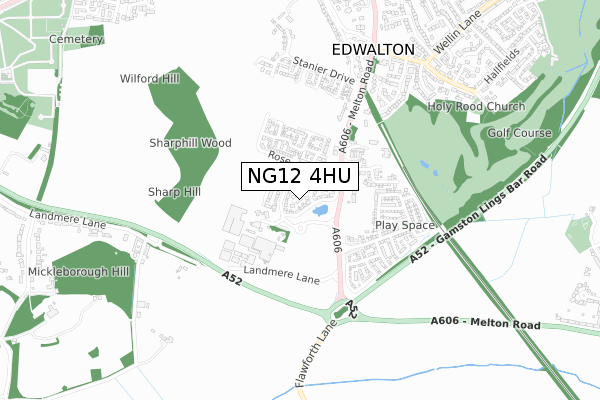 NG12 4HU map - small scale - OS Open Zoomstack (Ordnance Survey)