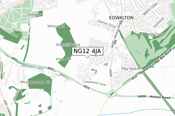NG12 4JA map - small scale - OS Open Zoomstack (Ordnance Survey)