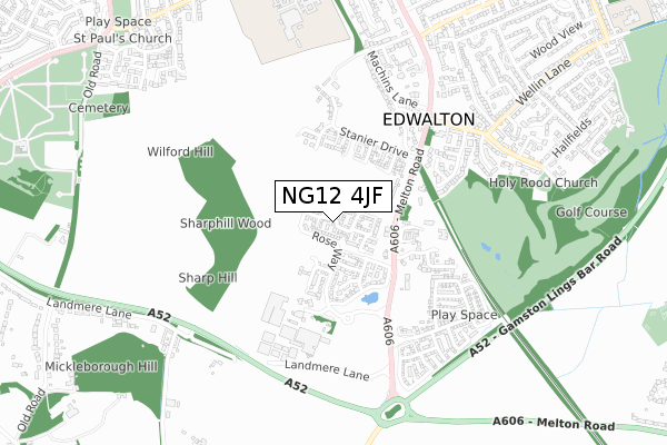 NG12 4JF map - small scale - OS Open Zoomstack (Ordnance Survey)