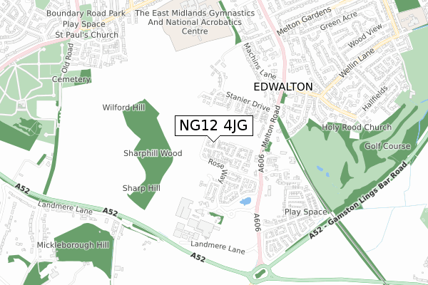 NG12 4JG map - small scale - OS Open Zoomstack (Ordnance Survey)