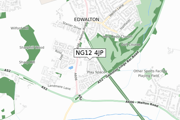 NG12 4JP map - small scale - OS Open Zoomstack (Ordnance Survey)