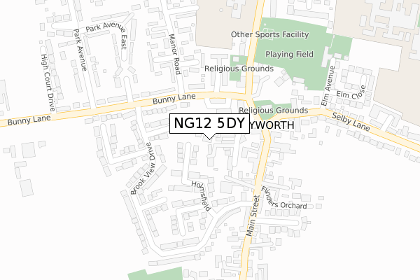 NG12 5DY map - large scale - OS Open Zoomstack (Ordnance Survey)