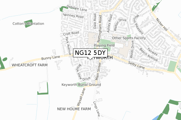 NG12 5DY map - small scale - OS Open Zoomstack (Ordnance Survey)