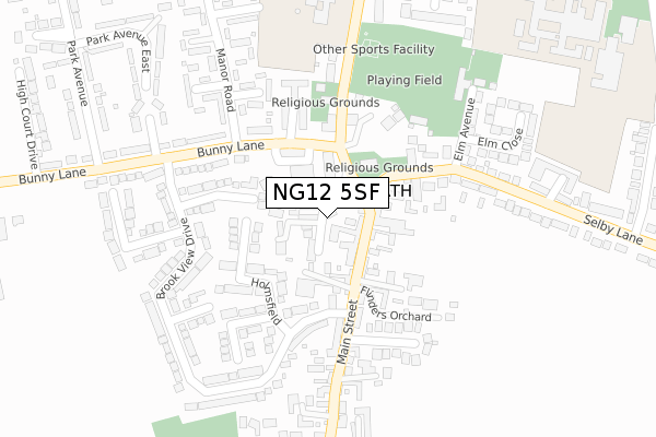 NG12 5SF map - large scale - OS Open Zoomstack (Ordnance Survey)