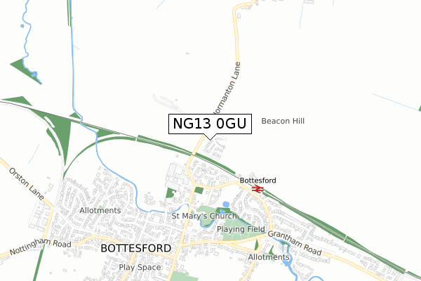 NG13 0GU map - small scale - OS Open Zoomstack (Ordnance Survey)