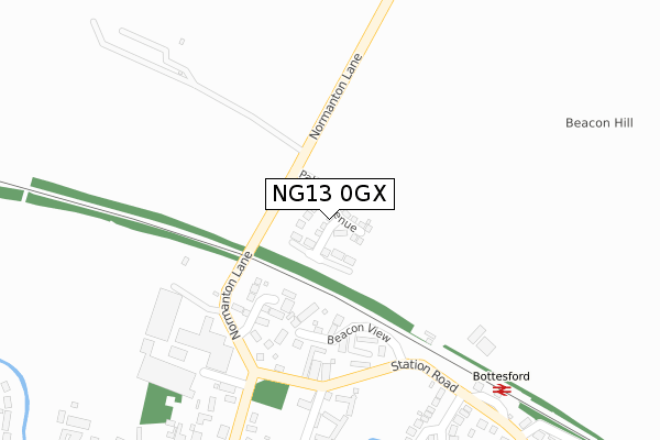 NG13 0GX map - large scale - OS Open Zoomstack (Ordnance Survey)