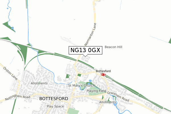 NG13 0GX map - small scale - OS Open Zoomstack (Ordnance Survey)