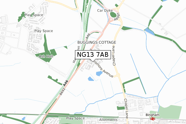 NG13 7AB map - small scale - OS Open Zoomstack (Ordnance Survey)