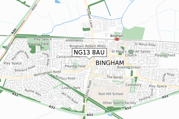 NG13 8AU map - small scale - OS Open Zoomstack (Ordnance Survey)