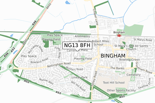 NG13 8FH map - small scale - OS Open Zoomstack (Ordnance Survey)