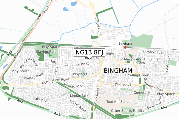 NG13 8FJ map - small scale - OS Open Zoomstack (Ordnance Survey)