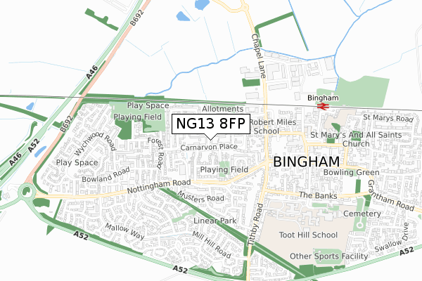 NG13 8FP map - small scale - OS Open Zoomstack (Ordnance Survey)