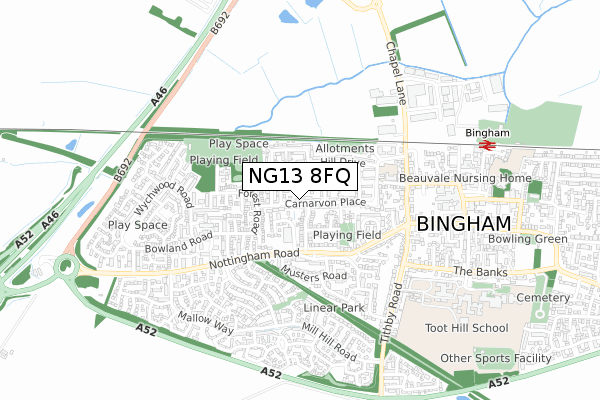 NG13 8FQ map - small scale - OS Open Zoomstack (Ordnance Survey)