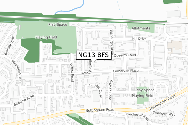 NG13 8FS map - large scale - OS Open Zoomstack (Ordnance Survey)